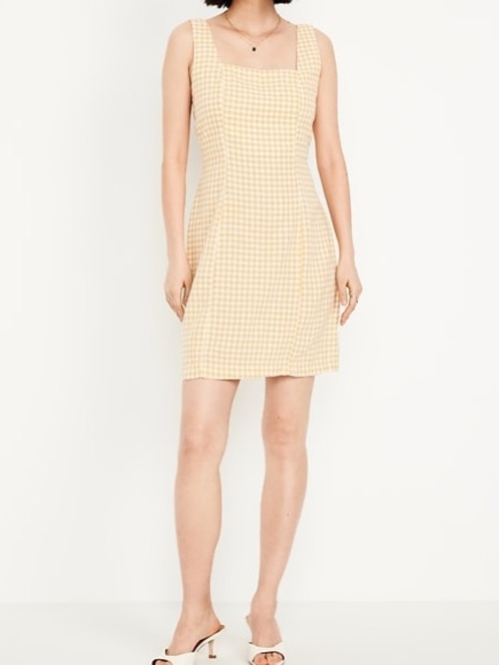 Old Navy Linen Blend Mini-Dress in Yellow Gingham Size L Petite